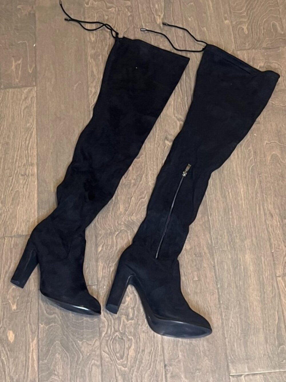 Faux Suede Over-the-Knee Tie-Top Boots in Black - Women's 8.5